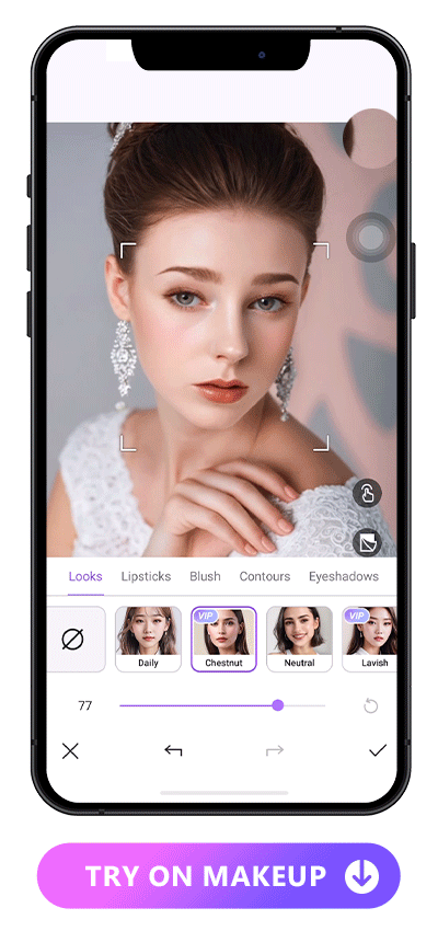 UI of adjusting intensity of makeup looks with Vivid Glam for wedding makeups